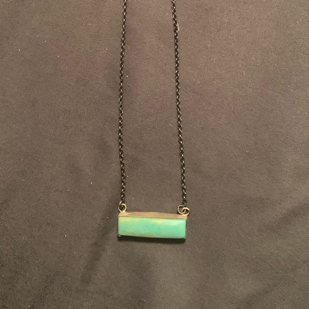 Kingman Turquoise Bar Necklace, Sterling Silver